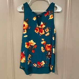 Teal and orange flowered dressy tank top